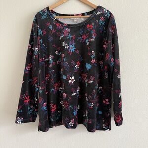 Velvet Dark Floral‎ Long Sleeve Top Womens 1X Fairy Whimsigoth Winter Classic